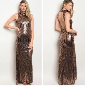 BLACK BRONZE SEQUIN Maxi Gown